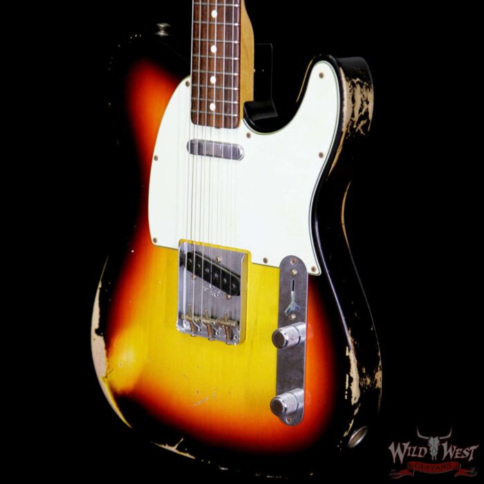 Fender Custom Shop 1963 Telecaster Heavy Relic Rosewood Fretboard 3 Tone Sunburst - Image 2
