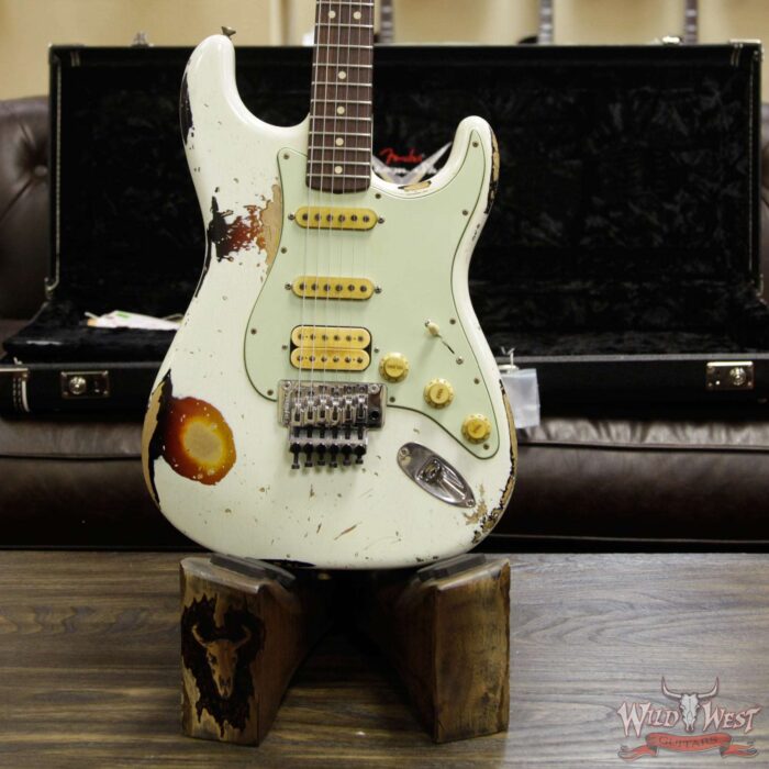 Fender Custom Shop White Lightning Stratocaster Heavy Relic Floyd Rose HSS 21 Rosewood Board 3 Tone Sunburst - Image 13