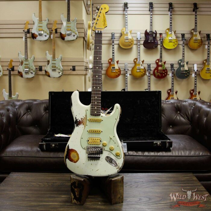 Fender Custom Shop White Lightning Stratocaster Heavy Relic Floyd Rose HSS 21 Rosewood Board 3 Tone Sunburst - Image 12