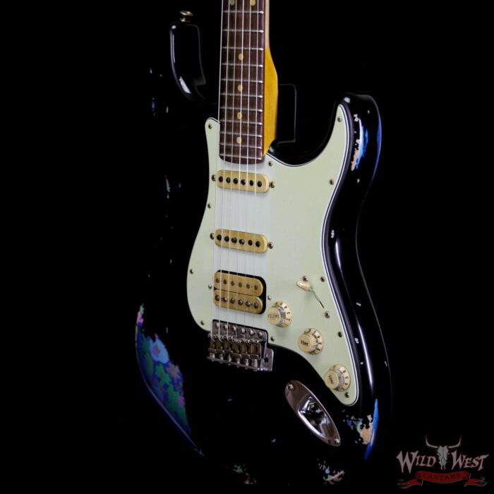 Fender Custom Shop Black Lightning 2.0 Stratocaster Heavy Relic HSS 22 Frets Rosewood Board Blue Flower - Image 2