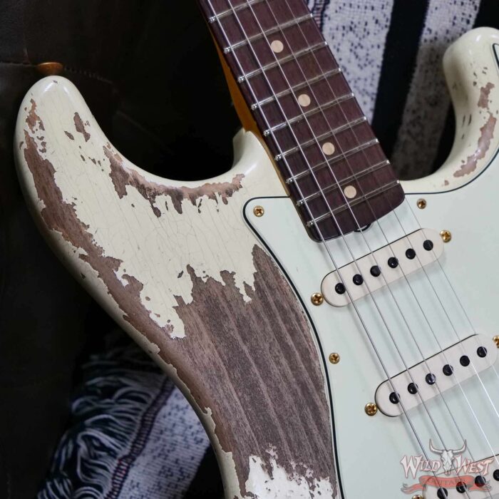 Fender Custom Shop Wild West Guitars 25th Anniversary 1960 Stratocaster Hardtail Madagascar Rosewood Fretboard Heavy Relic Vinatge White 7.15 LBS - Image 9
