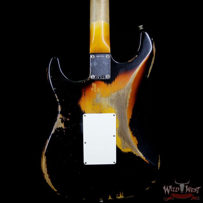 Fender Custom Shop Wild West Exclusive Black Lightning Stratocaster Floyd Rose Heavy Relic HSS 3 Tone Sunburst - Image 4