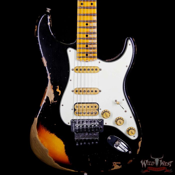 Fender Custom Shop Wild West Exclusive Black Lightning Stratocaster Floyd Rose Heavy Relic HSS 3 Tone Sunburst - Image 3