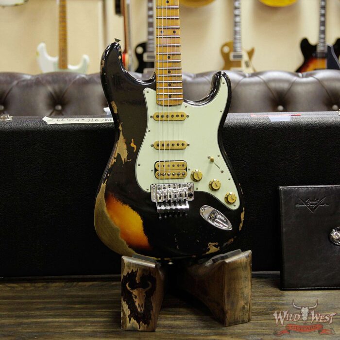Fender Custom Shop Wild West Exclusive Black Lightning Stratocaster Floyd Rose Heavy Relic HSS 3 Tone Sunburst - Image 10