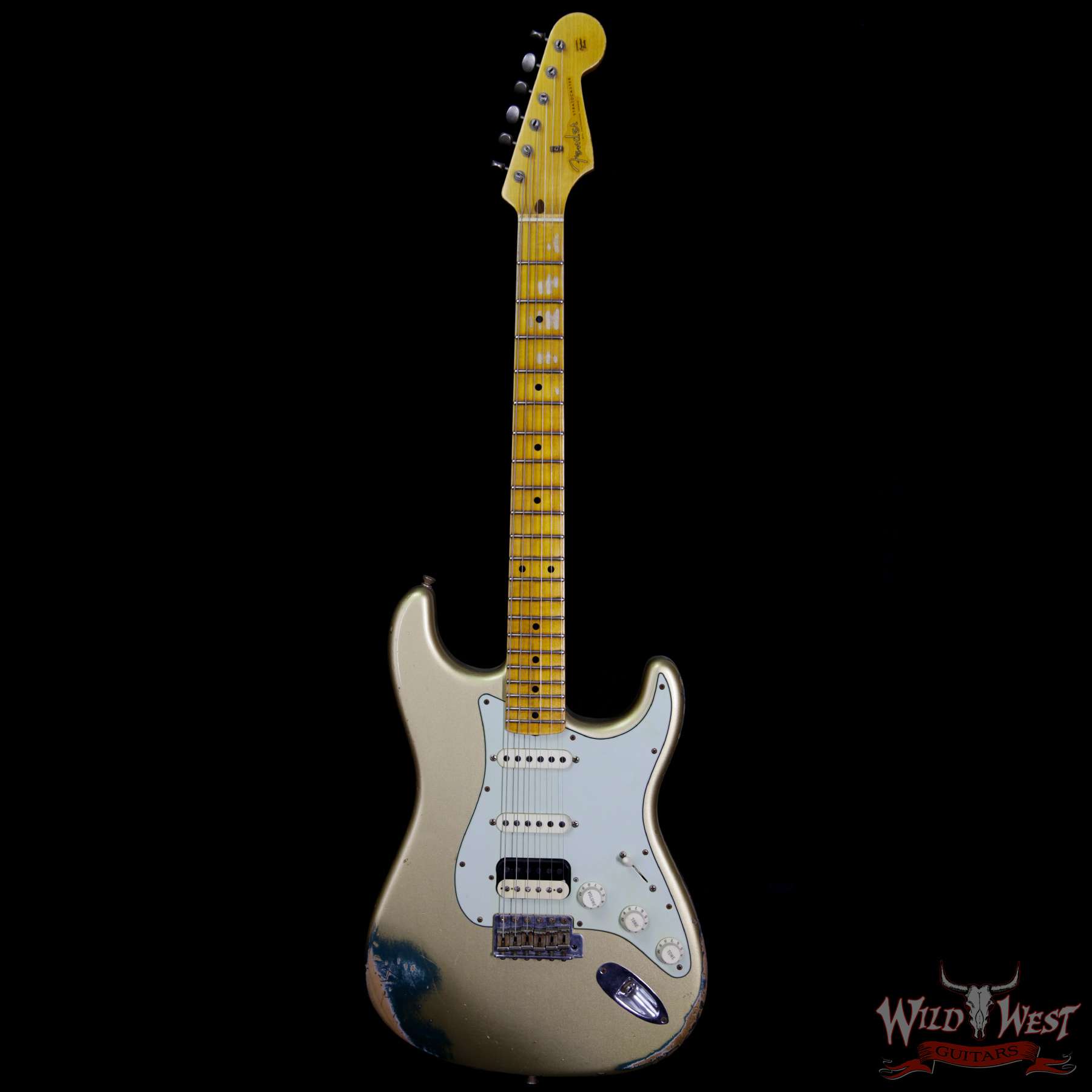 fender-gold-bf__wwg.jpg Fender Custom Shop 1960 Stratocaster HSS Heavy Relic HLE Gold over Sherwood Green Metallic - Image 5