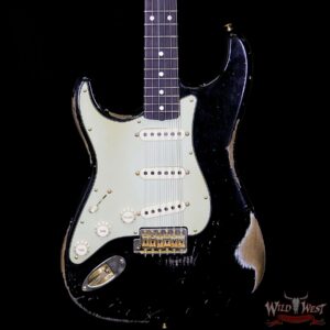 Fender Custom Shop Masterbuilt John Cruz Left Handed 1962 Stratocaster Heavy Relic Black over Sonic Blue - Image 3