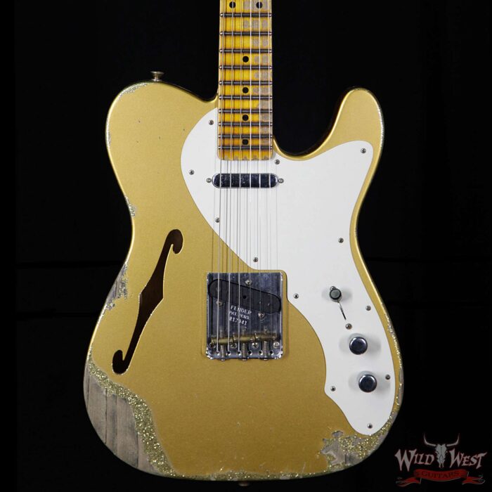 Fender Custom Shop NAMM Ltd 50’s Telecaster Thinline Heavy Relic Aztec Gold over Gold Sparkle - Image 3