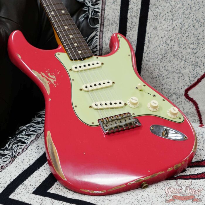 Fender Custom Shop 1962 Stratocaster Hand-Wound Pickups AAA Dark Rosewood Slab Board Relic Fiesta Red 7.70 LBS - Image 8