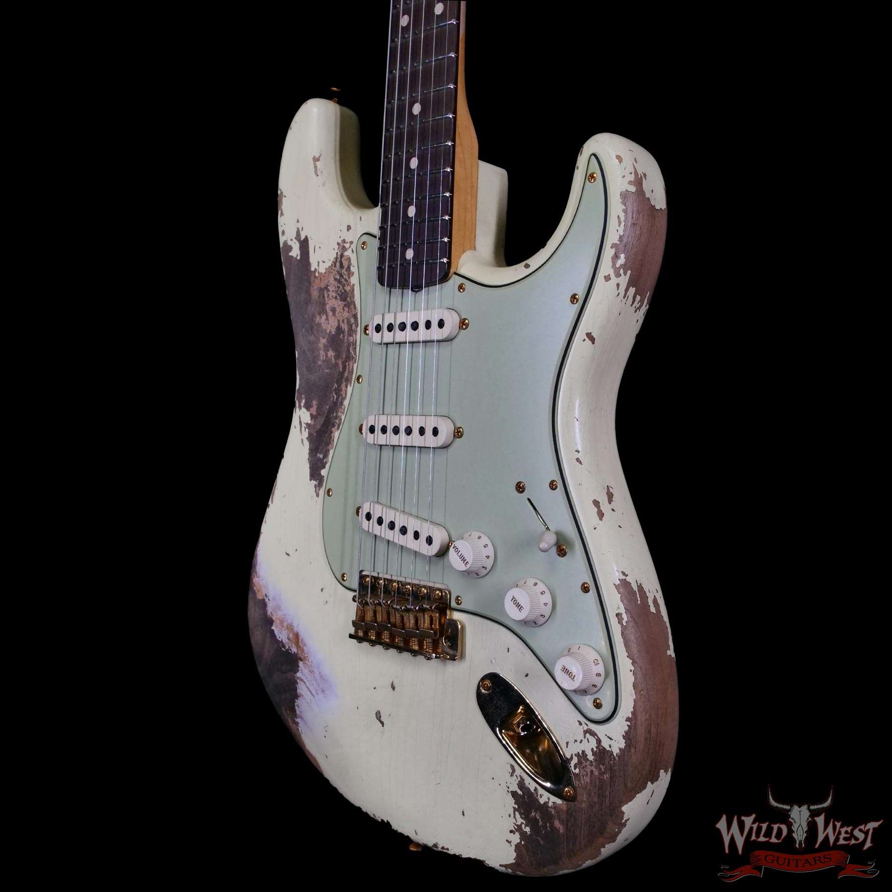 fender-r134514-br__wwg.jpg Fender Custom Shop Wild West Guitars 25th Anniversary 1960 Stratocaster Madagascar Rosewood Fretboard Heavy Relic Vintage White 7.10 LBS - Image 2