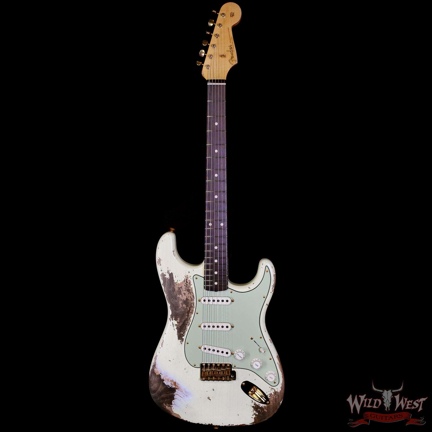 fender-r134514-c1__wwg.jpg Fender Custom Shop Wild West Guitars 25th Anniversary 1960 Stratocaster Madagascar Rosewood Fretboard Heavy Relic Vintage White 7.10 LBS - Image 3