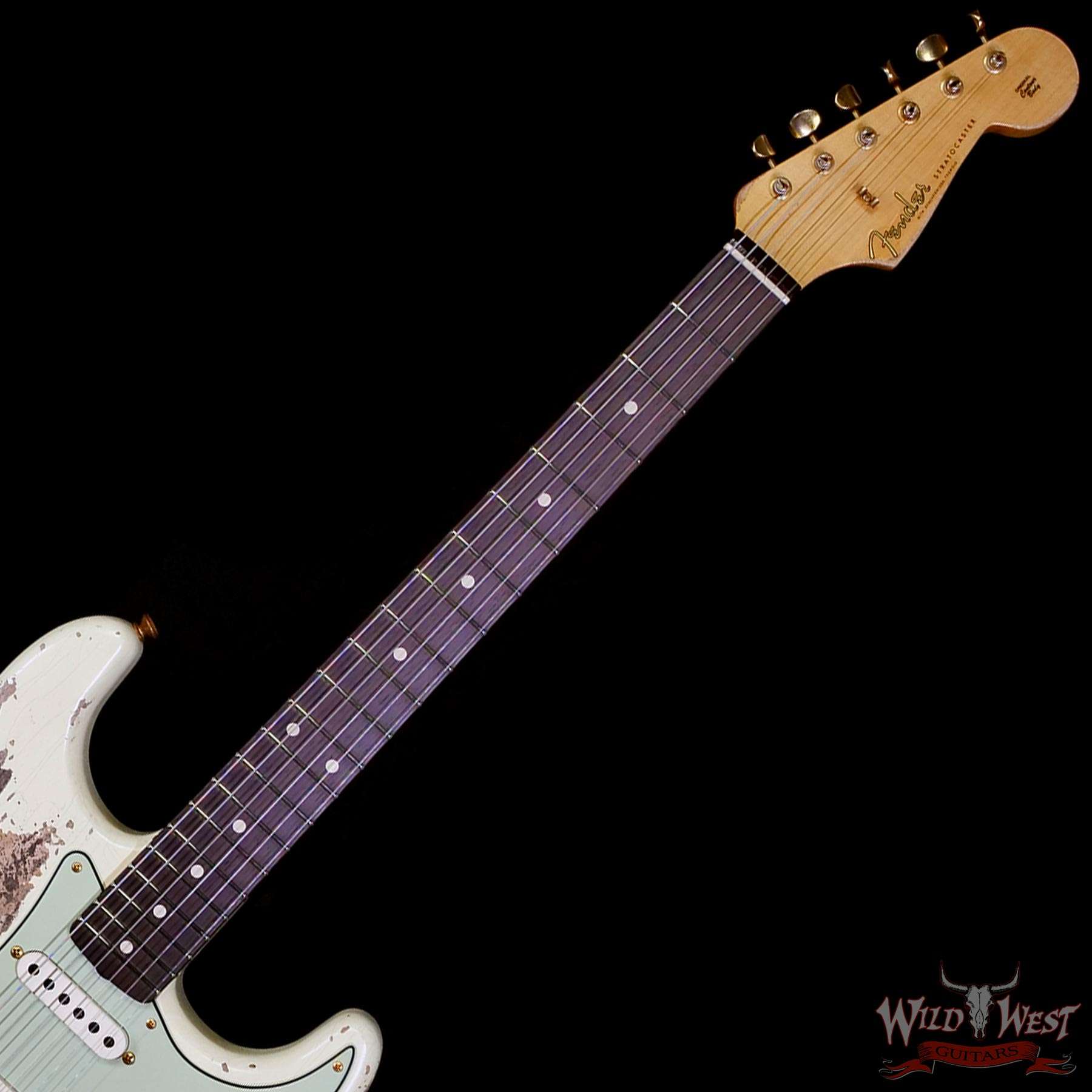 fender-r134514-c2__wwg.jpg Fender Custom Shop Wild West Guitars 25th Anniversary 1960 Stratocaster Madagascar Rosewood Fretboard Heavy Relic Vintage White 7.10 LBS - Image 4