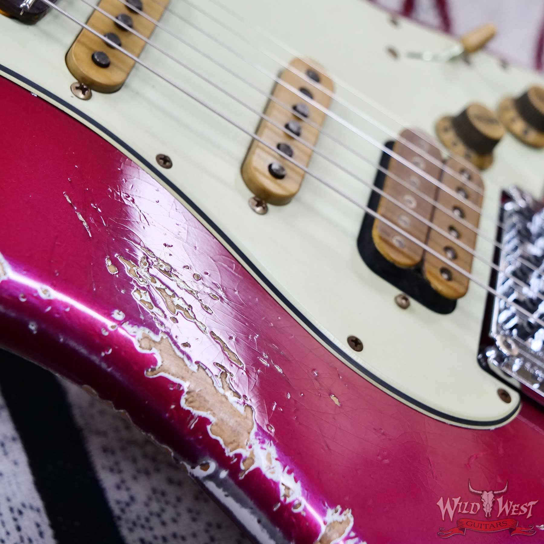 fender-r134716-d3__wwg.jpg Fender Custom Shop Wild West Pink Lightning Stratocaster HSS Floyd Rose Rosewood Board 22 Frets Heavy Relic Lipstick Pink Metallic 8.20 LBS - Image 10