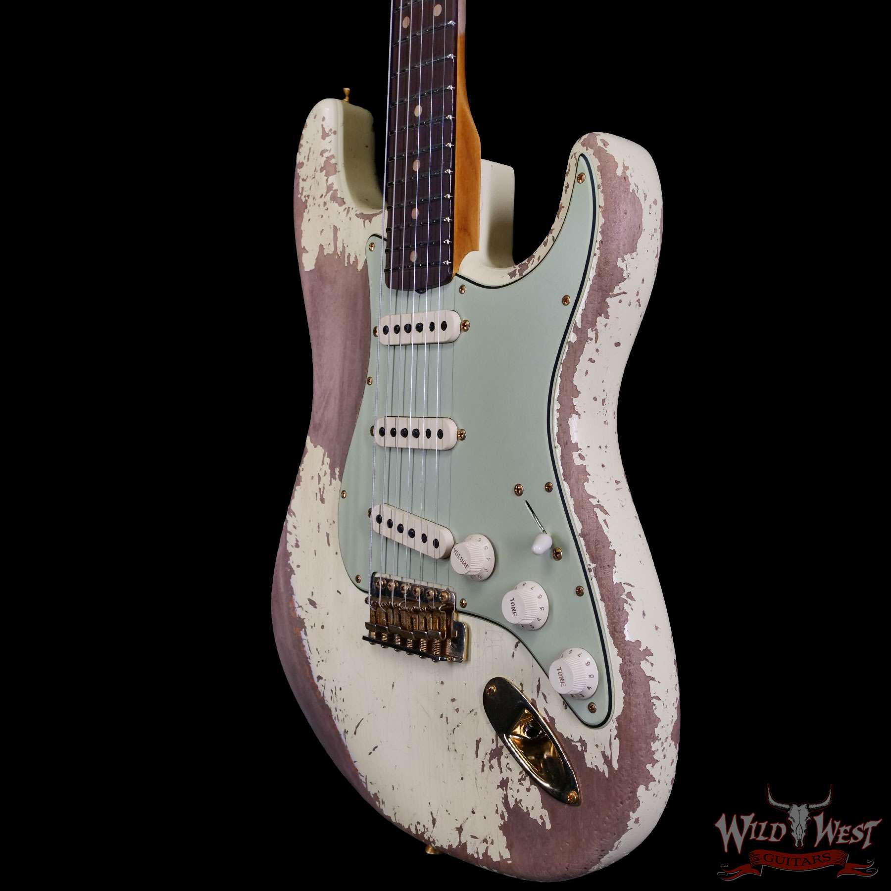 fender-r135034-br__wwg.jpg Fender Custom Shop Wild West Guitars 25th Anniversary 1960 Stratocaster Madagascar Rosewood Fretboard Heavy Relic Vintage White 7.85 LBS - Image 2