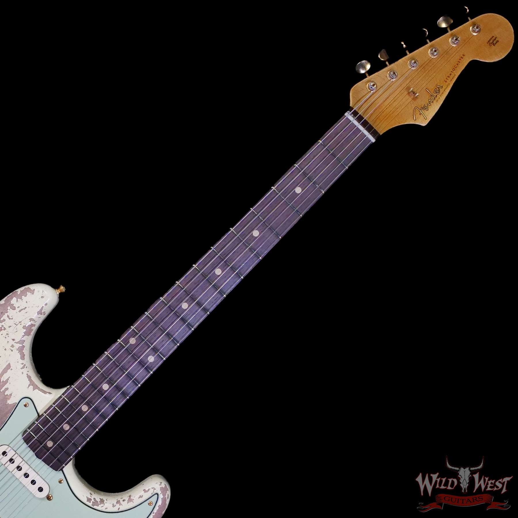 fender-r135034-c2__wwg.jpg Fender Custom Shop Wild West Guitars 25th Anniversary 1960 Stratocaster Madagascar Rosewood Fretboard Heavy Relic Vintage White 7.85 LBS - Image 4