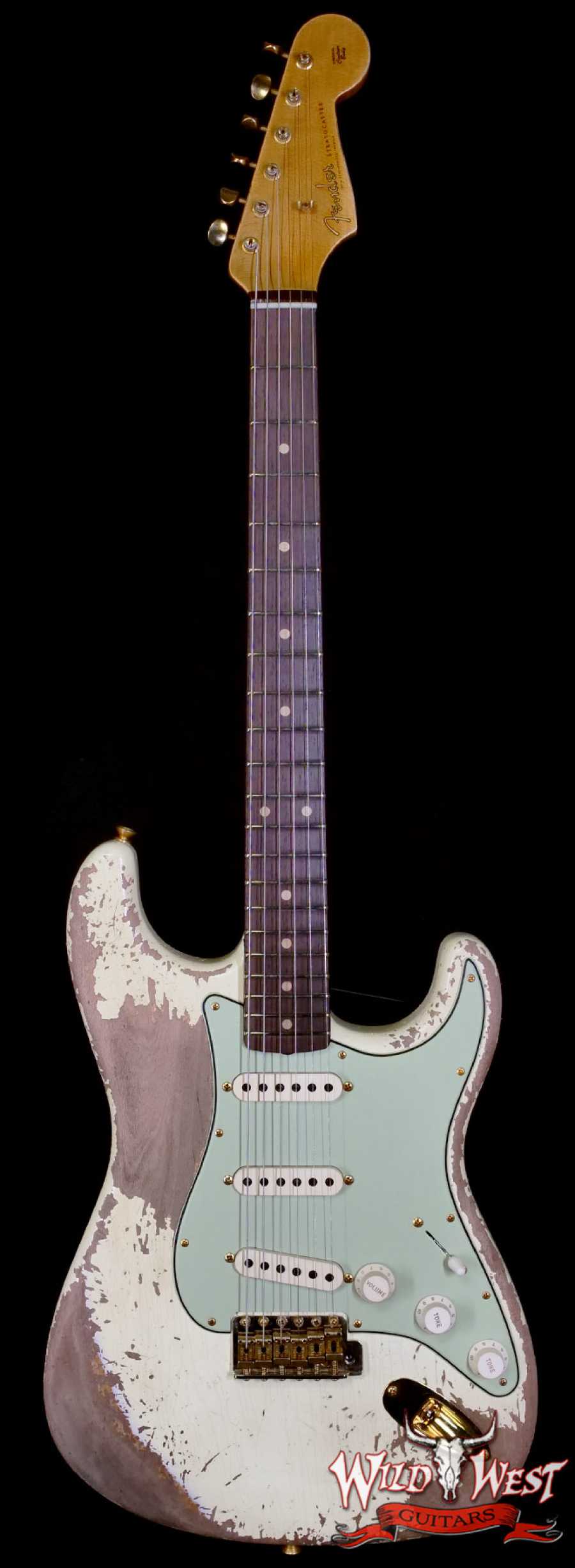 fender-r135034-main-2__wwg_large.jpg Fender Custom Shop Wild West Guitars 25th Anniversary 1960 Stratocaster Madagascar Rosewood Fretboard Heavy Relic Vintage White 7.85 LBS - Image 1