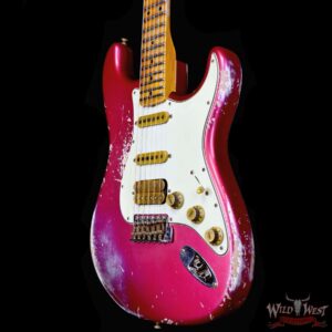 Fender Custom Shop Wild West Pink Lightning 2.0 Stratocaster HSS Maple Board 21 Frets Heavy Relic Lipstick Pink Metallic over Olympic White 8.00 LBS - Image 2