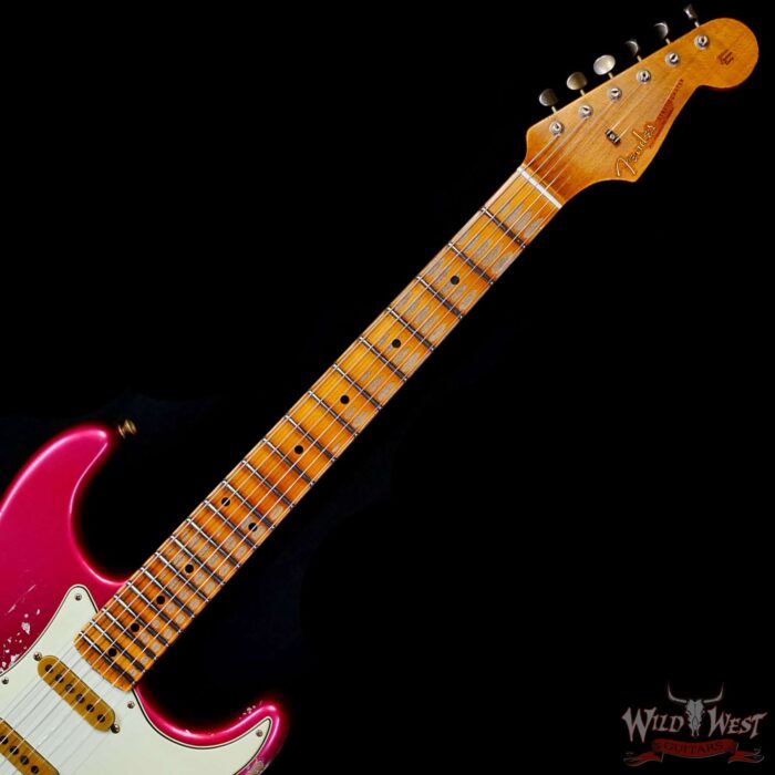 Fender Custom Shop Wild West Pink Lightning 2.0 Stratocaster HSS Maple Board 21 Frets Heavy Relic Lipstick Pink Metallic over Olympic White 8.00 LBS - Image 4