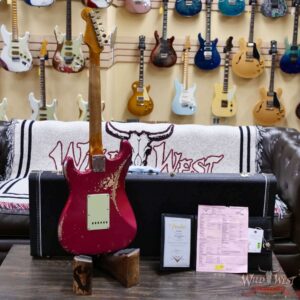 Fender Custom Shop Wild West Pink Lightning 2.0 Stratocaster HSS Maple Board 21 Frets Heavy Relic Lipstick Pink Metallic over Olympic White 8.00 LBS - Image 13