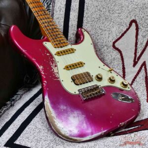 Fender Custom Shop Wild West Pink Lightning 2.0 Stratocaster HSS Maple Board 21 Frets Heavy Relic Lipstick Pink Metallic over Olympic White 8.00 LBS - Image 8
