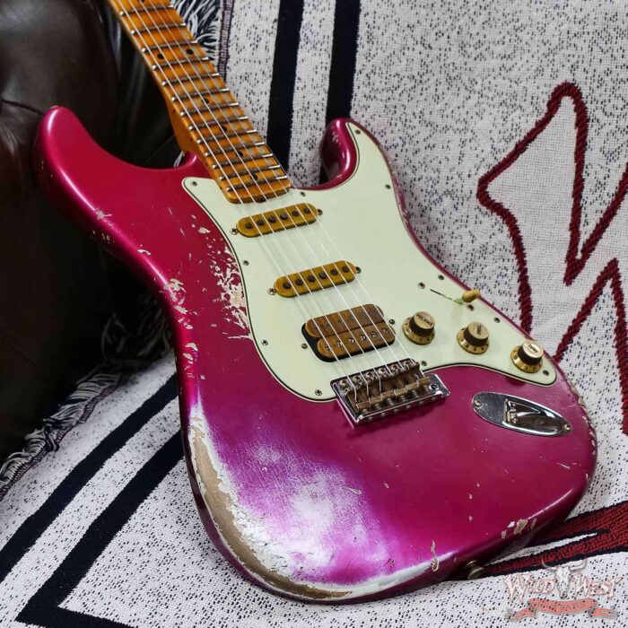 Fender Custom Shop Wild West Pink Lightning 2.0 Stratocaster HSS Maple Board 21 Frets Heavy Relic Lipstick Pink Metallic over Olympic White 8.00 LBS - Image 8
