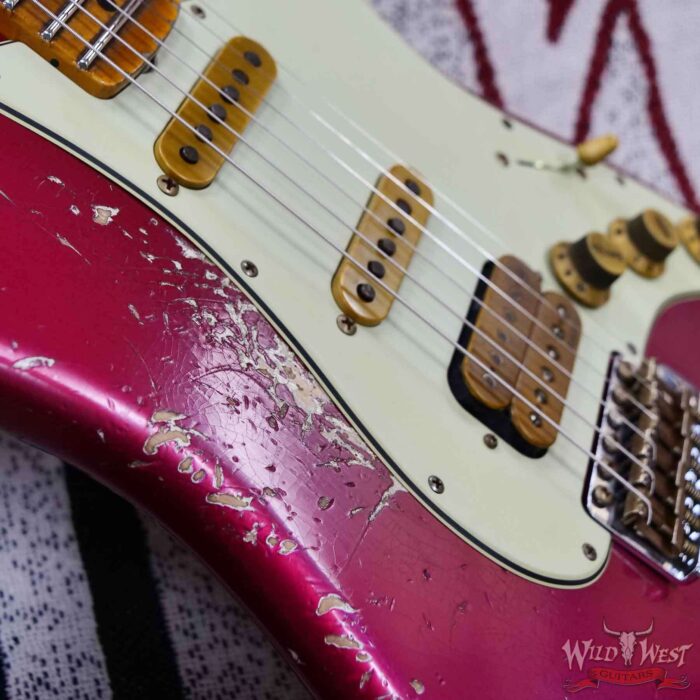 Fender Custom Shop Wild West Pink Lightning 2.0 Stratocaster HSS Maple Board 21 Frets Heavy Relic Lipstick Pink Metallic over Olympic White 8.00 LBS - Image 9