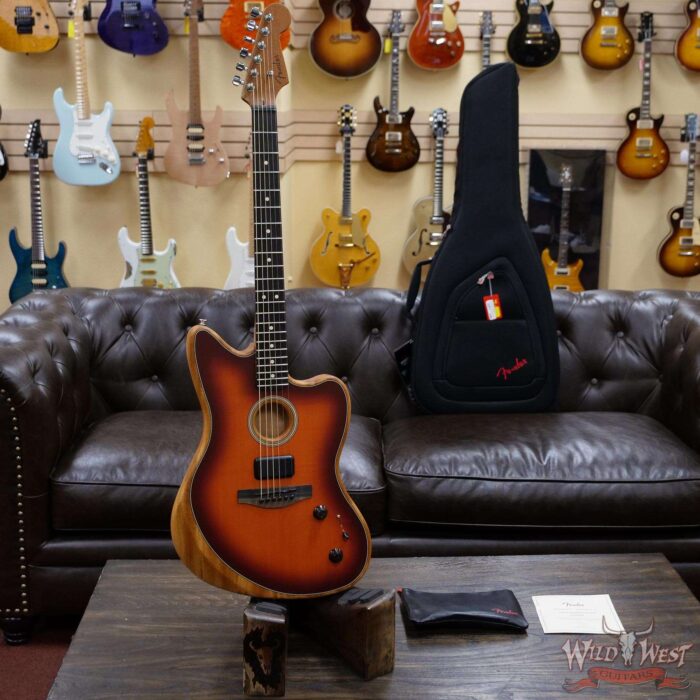 Fender American Acoustasonic Jazzmaster Ebony Fingerboard Tobacco Sunburst - Image 5