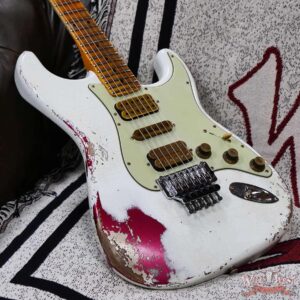 Fender Custom Shop Wild West White Lightning Stratocaster HSH Floyd Rose Mpaple Board 22 Frets Heavy Relic Lipstick Pink Metallic 8.05 LBS - Image 8