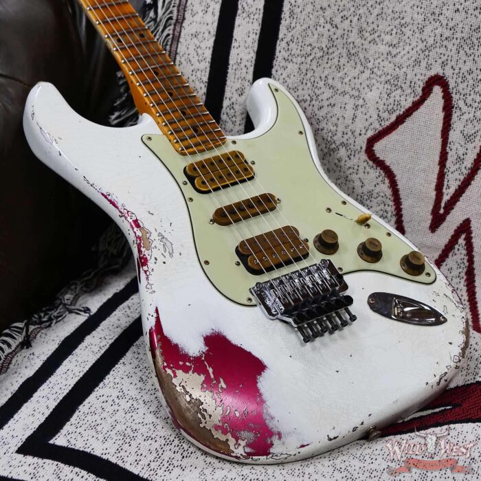 Fender Custom Shop Wild West White Lightning Stratocaster HSH Floyd Rose Mpaple Board 22 Frets Heavy Relic Lipstick Pink Metallic 8.05 LBS - Image 8