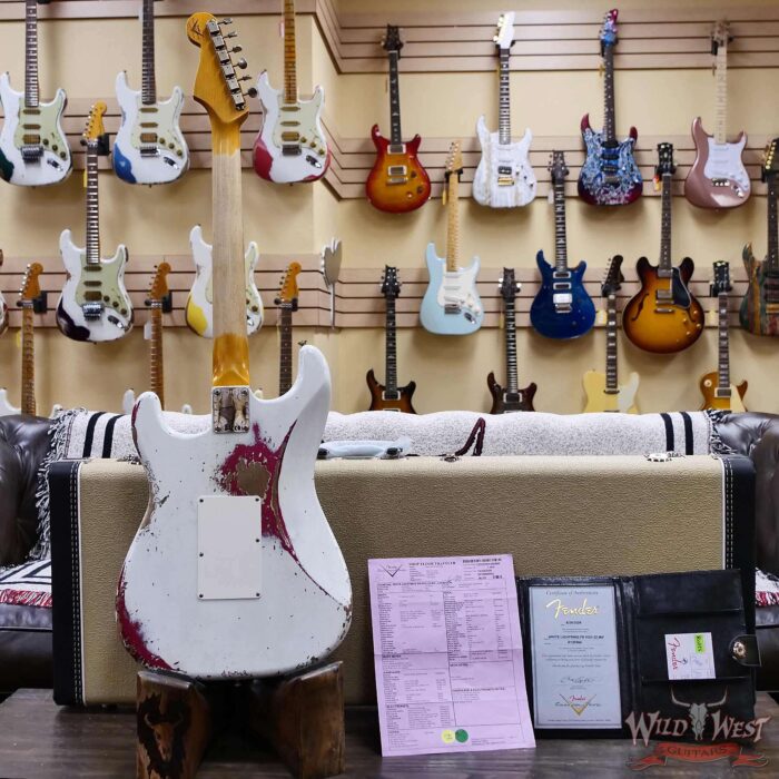 Fender Custom Shop Wild West White Lightning Stratocaster HSH Floyd Rose Mpaple Board 22 Frets Heavy Relic Lipstick Pink Metallic 8.05 LBS - Image 11
