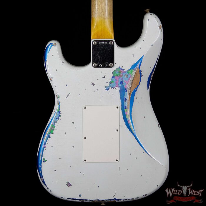 Fender Custom Shop Wild West Exclusive White Lightning Stratocaster HSS Floyd Rose Heavy Relic Maple Neck 22 Frets Blue Flower - Image 4