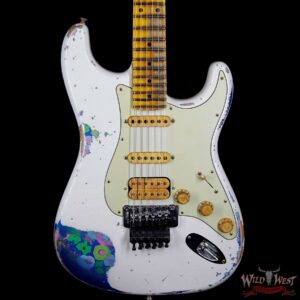 Fender Custom Shop Wild West Exclusive White Lightning Stratocaster HSS Floyd Rose Heavy Relic Maple Neck 22 Frets Blue Flower - Image 3