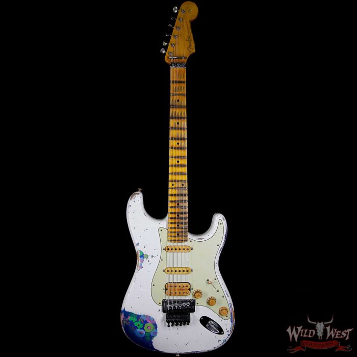 Fender Custom Shop Wild West Exclusive White Lightning Stratocaster HSS Floyd Rose Heavy Relic Maple Neck 22 Frets Blue Flower - Image 6