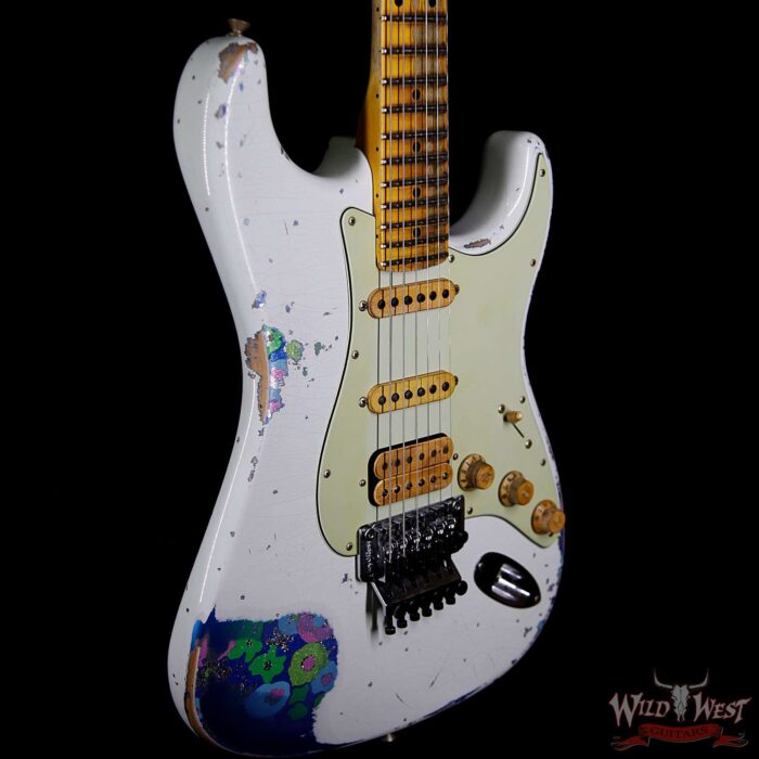 Fender Custom Shop Wild West Exclusive White Lightning Stratocaster HSS Floyd Rose Heavy Relic Maple Neck 22 Frets Blue Flower - Image 5