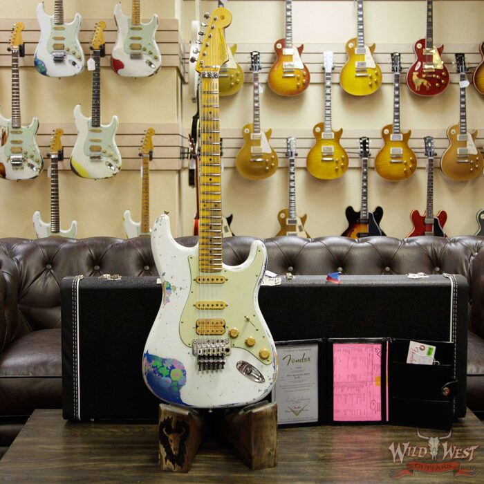 Fender Custom Shop Wild West Exclusive White Lightning Stratocaster HSS Floyd Rose Heavy Relic Maple Neck 22 Frets Blue Flower - Image 12