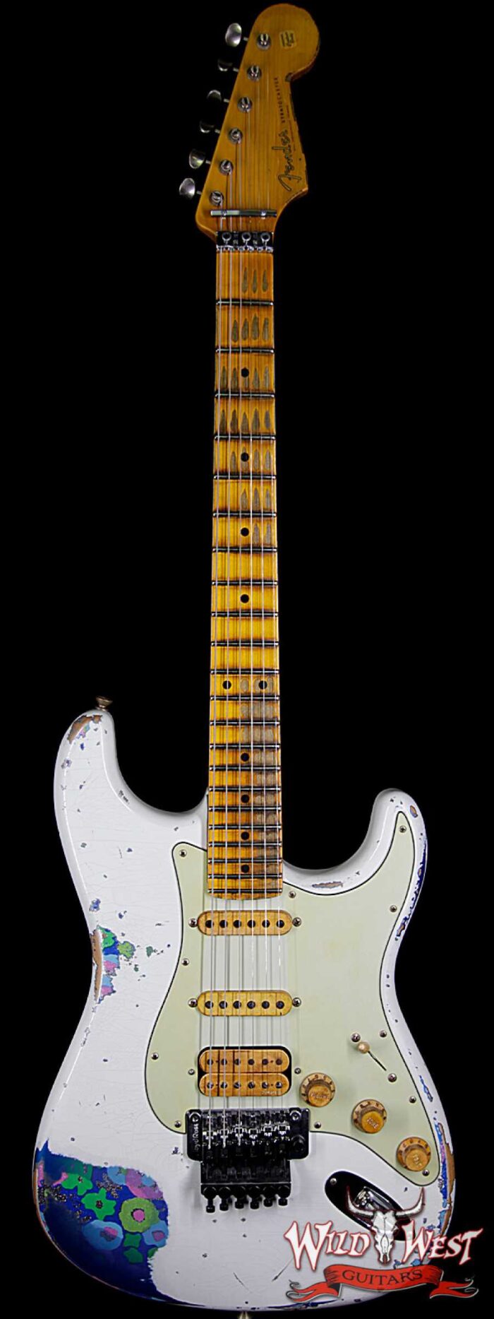 Fender Custom Shop Wild West Exclusive White Lightning Stratocaster HSS Floyd Rose Heavy Relic Maple Neck 22 Frets Blue Flower - Image 1