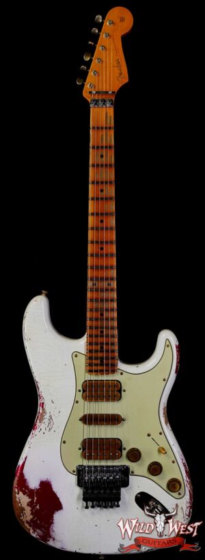 Fender Custom Shop Wild West White Lightning Stratocaster HSH Floyd Rose Mpaple Board 22 Frets Heavy Relic Lipstick Pink Metallic 8.05 LBS