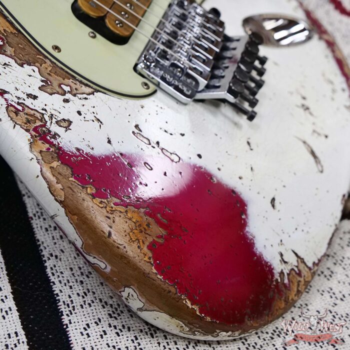 Fender Custom Shop Wild West White Lightning Stratocaster HSH Floyd Rose Rosewood Board 22 Frets Heavy Relic Lipstick Pink Metallic 8.20 LBS - Image 10