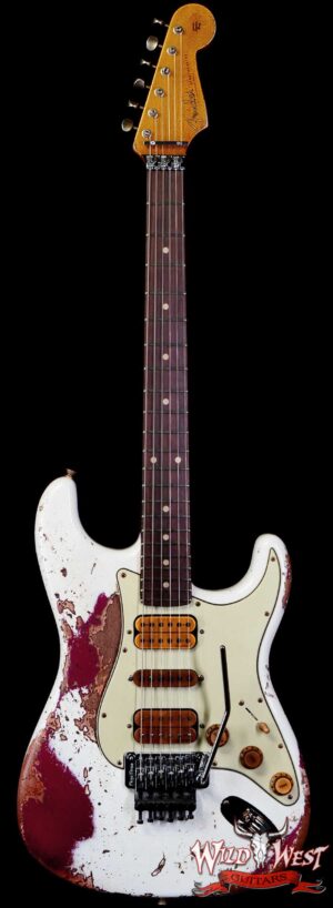 Fender Custom Shop Wild West White Lightning Stratocaster HSH Floyd Rose Rosewood Board 22 Frets Heavy Relic Lipstick Pink Metallic 8.20 LBS