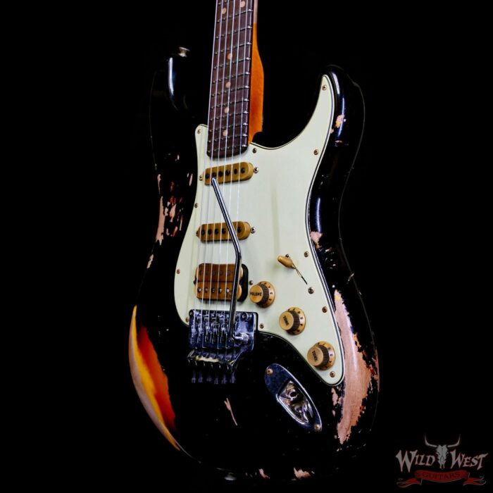 Fender Custom Shop Wild West Black Lightning Stratocaster HSS Floyd Rose Rosewood Fingerboard 22 Frets Heavy Relic 3 Tone Sunburst 8.00 LBS - Image 2