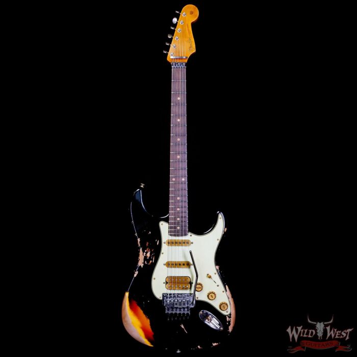 Fender Custom Shop Wild West Black Lightning Stratocaster HSS Floyd Rose Rosewood Fingerboard 22 Frets Heavy Relic 3 Tone Sunburst 8.00 LBS - Image 3