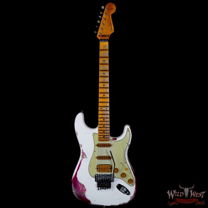 Fender Custom Shop Wild West White Lightning Stratocaster HSS Floyd Rose Maple Board 22 Frets Heavy Relic Pink Paisley 7.90 LBS - Image 3