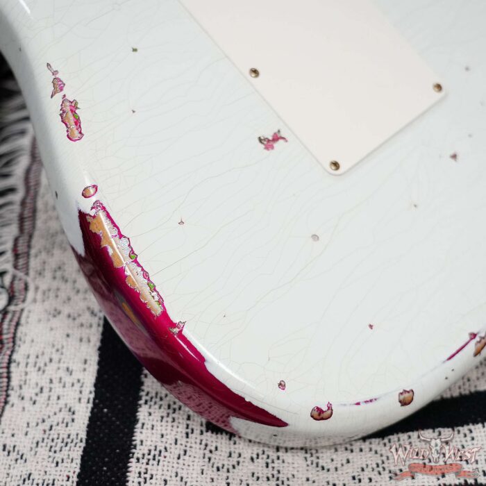 Fender Custom Shop Wild West White Lightning Stratocaster HSS Floyd Rose Maple Board 22 Frets Heavy Relic Pink Paisley 7.90 LBS - Image 11