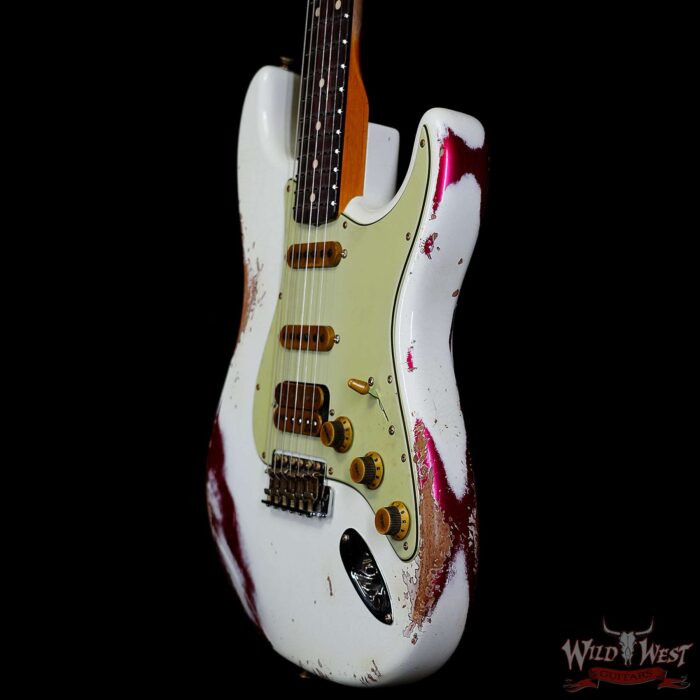 Fender Custom Shop Wild West White Lightning 2.0 Stratocaster HSS Rosewood Board 21 Frets Heavy Relic Lipstick Pink Metallic 8.00 LBS - Image 2