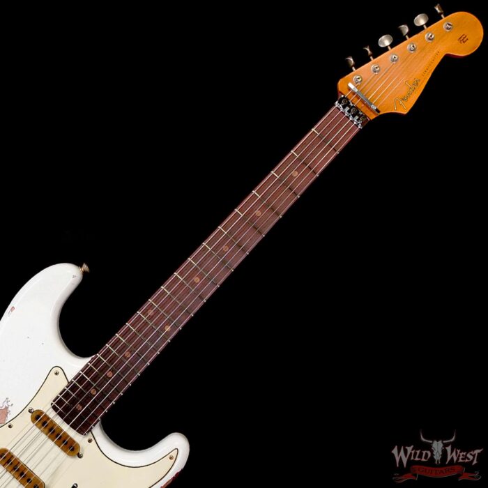 Fender Custom Shop Wild West White Lightning Stratocaster HSS Floyd Rose Rosewood Board 22 Frets Heavy Relic Lipstick Pink Metallic 8.05 LBS - Image 4