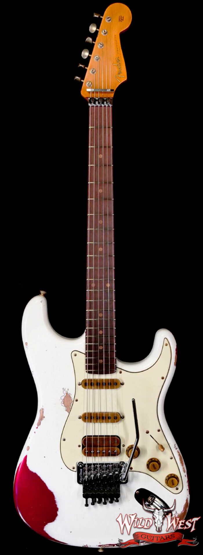Fender Custom Shop Wild West White Lightning Stratocaster HSS Floyd Rose Rosewood Board 22 Frets Heavy Relic Lipstick Pink Metallic 8.05 LBS - Image 1