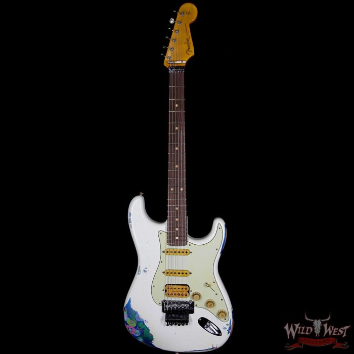 Fender Custom Shop Wild West Exclusive White Lightning Stratocaster HSS Floyd Rose Heavy Relic Rosewood Board 22 Frets Blue Flower - Image 6