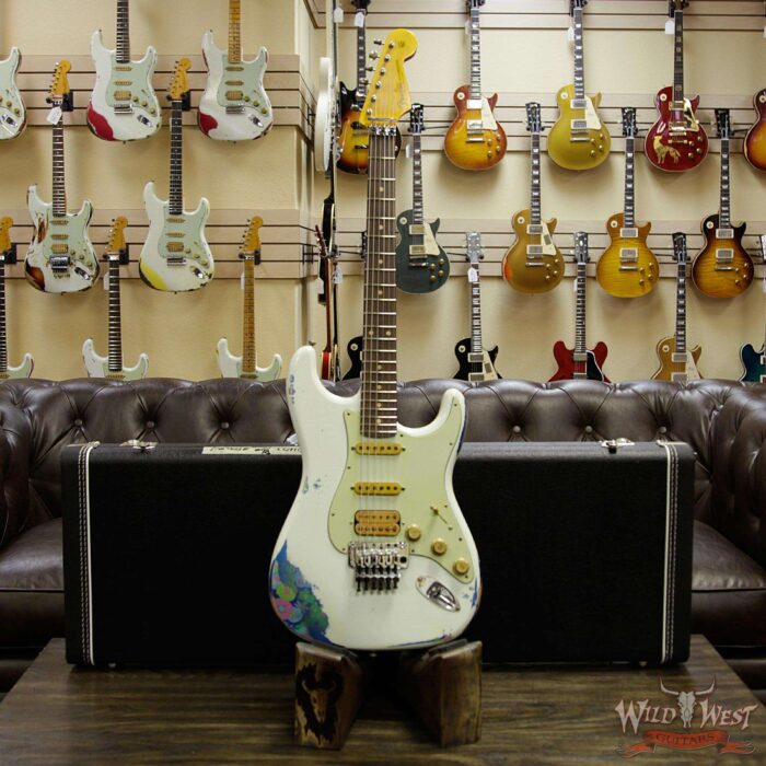 Fender Custom Shop Wild West Exclusive White Lightning Stratocaster HSS Floyd Rose Heavy Relic Rosewood Board 22 Frets Blue Flower - Image 12