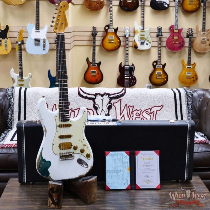 Fender Custom Shop Wild West White Lightning 2.0 Stratocaster HSS Rosewood Board 21 Frets Heavy Relic British Racing Green - Image 6