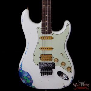 Fender Custom Shop Wild West Exclusive White Lightning Stratocaster HSS Floyd Rose Heavy Relic Rosewood Board 21 Frets Blue Flower - Image 3