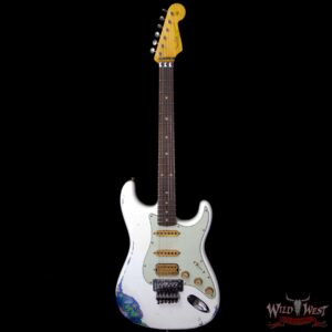 Fender Custom Shop Wild West Exclusive White Lightning Stratocaster HSS Floyd Rose Heavy Relic Rosewood Board 21 Frets Blue Flower - Image 5